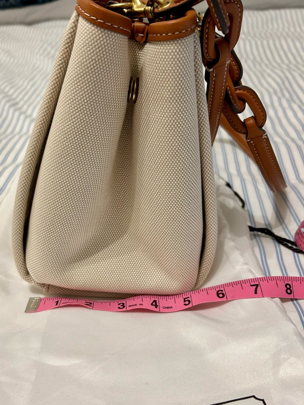 COACH Canvas Tote with Tan Leather Trim - Picture 3 of 5
